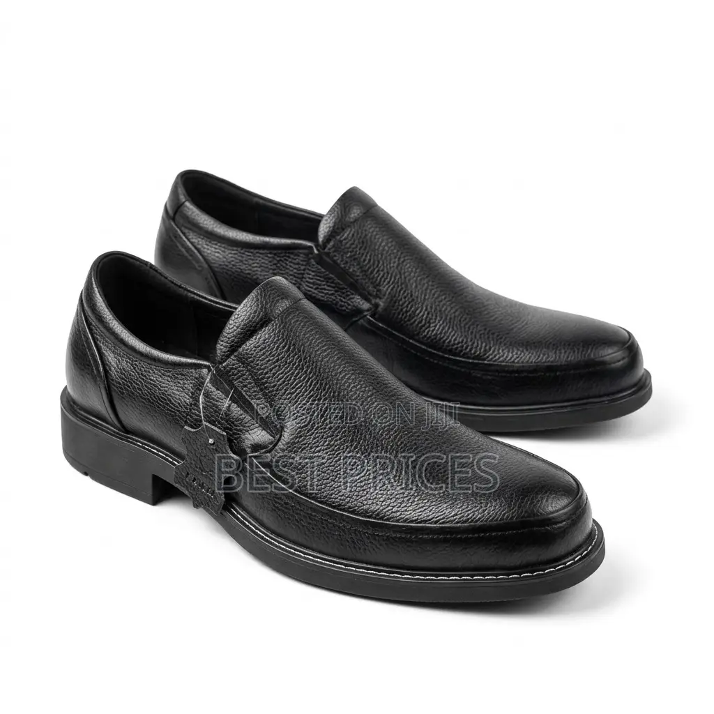 Men's Black Pebbled Leather Slip-On Shoes with Chunky Sole