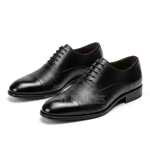 Men's Black Pebbled Leather Cap-Toe Oxford Shoes