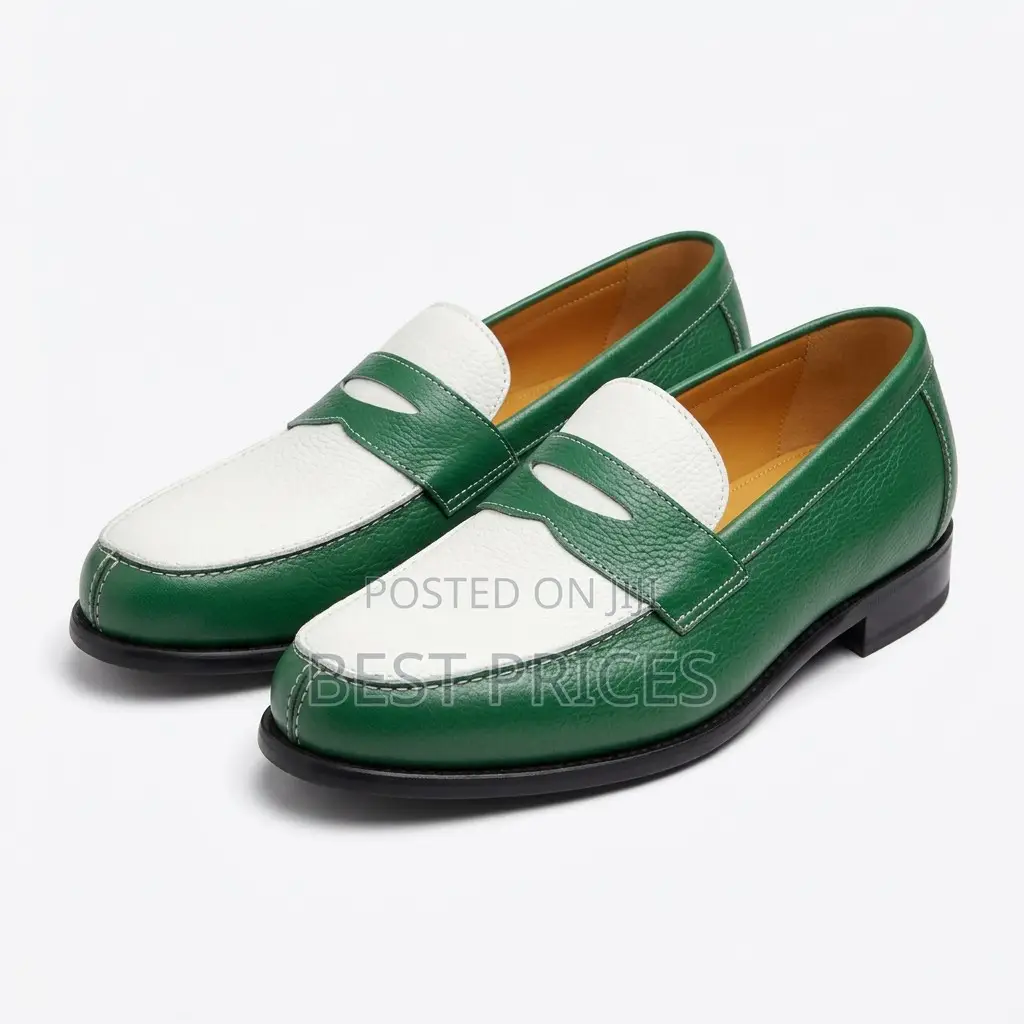 Men's Green & White Two-Tone Penny Loafers
