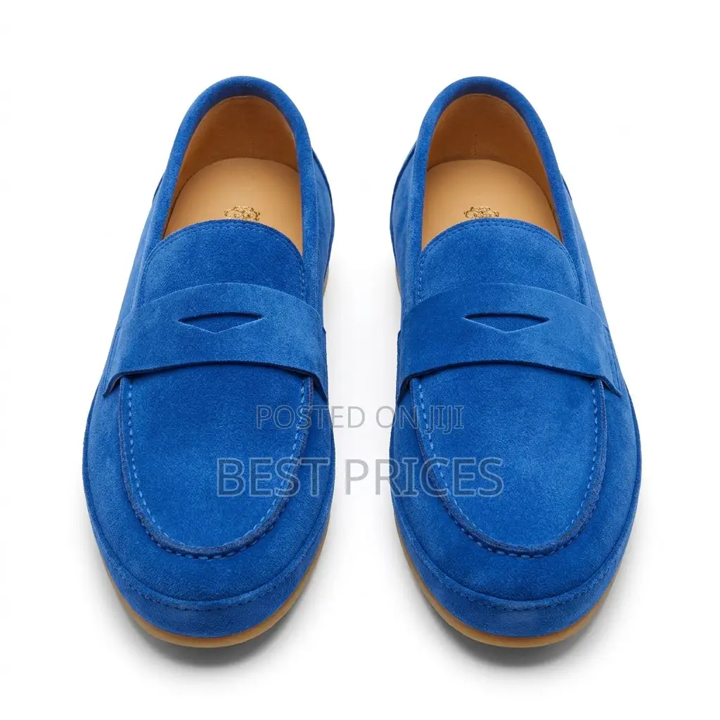 Men's Blue Suede Penny Loafers