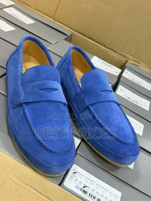 Men's Blue Suede Penny Loafers
