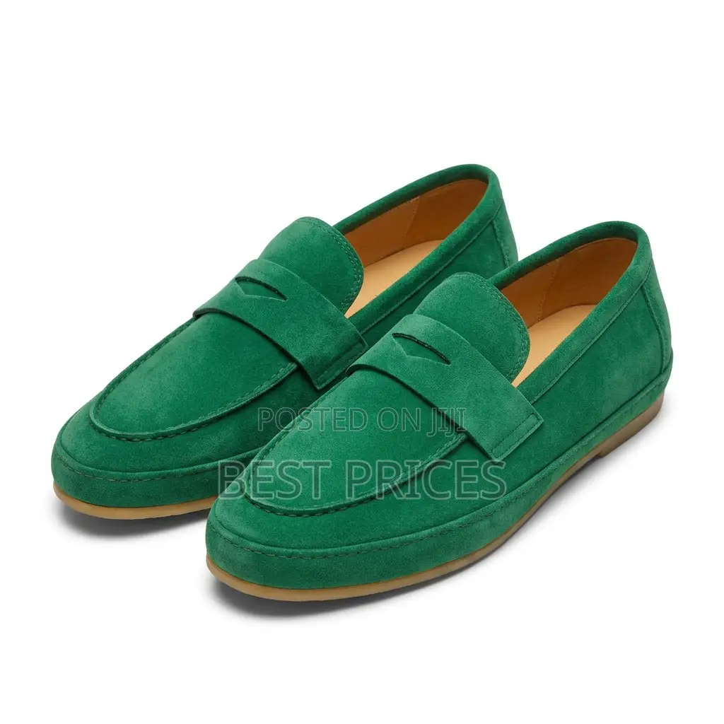 Men's Green Suede Penny Loafers