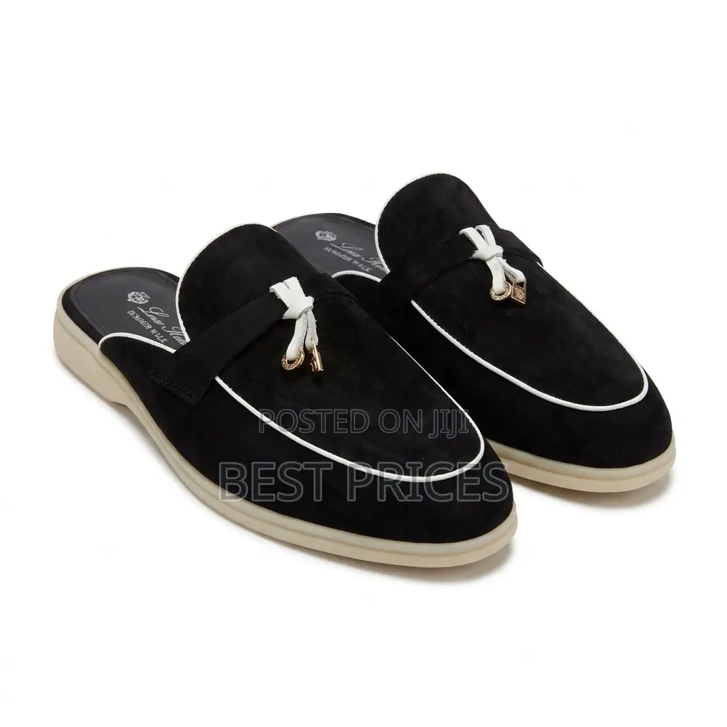 Men's Black and White Backless Loafer Mules