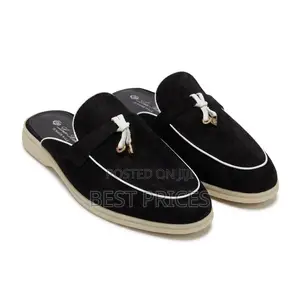 Men's Black and White Backless Loafer Mules