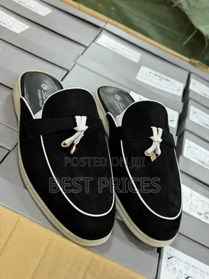 Men's Black and White Backless Loafer Mules