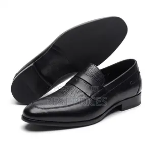 Men's Black Textured Penny Loafers