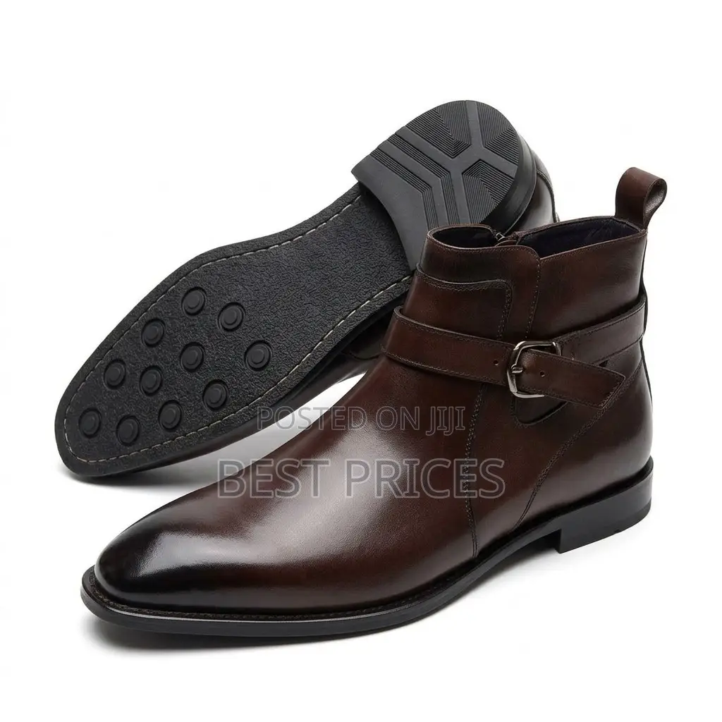 Men's Dark Brown Buckle-Strap Ankle Boots