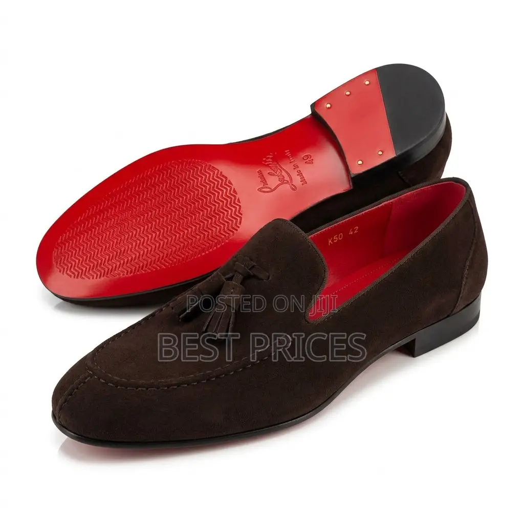 Men's Dark Brown Suede-Look Tassel Loafers with Red Soles