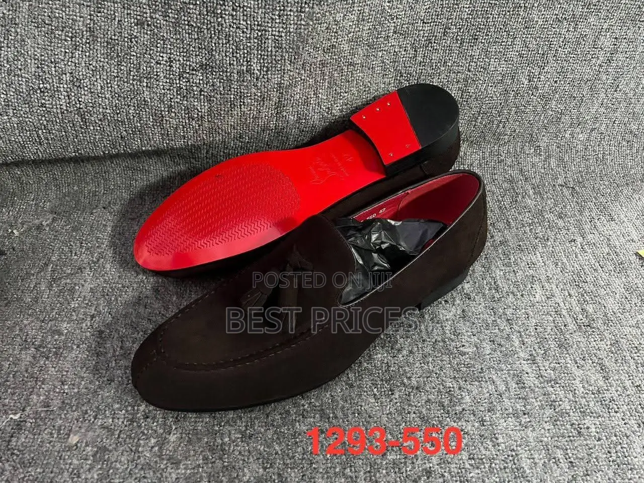 Men's Dark Brown Suede-Look Tassel Loafers with Red Soles