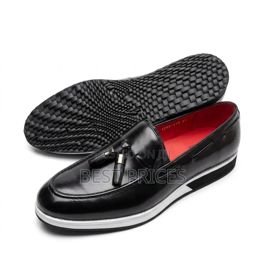 Men's Black Tassel Loafers with White Midsoles