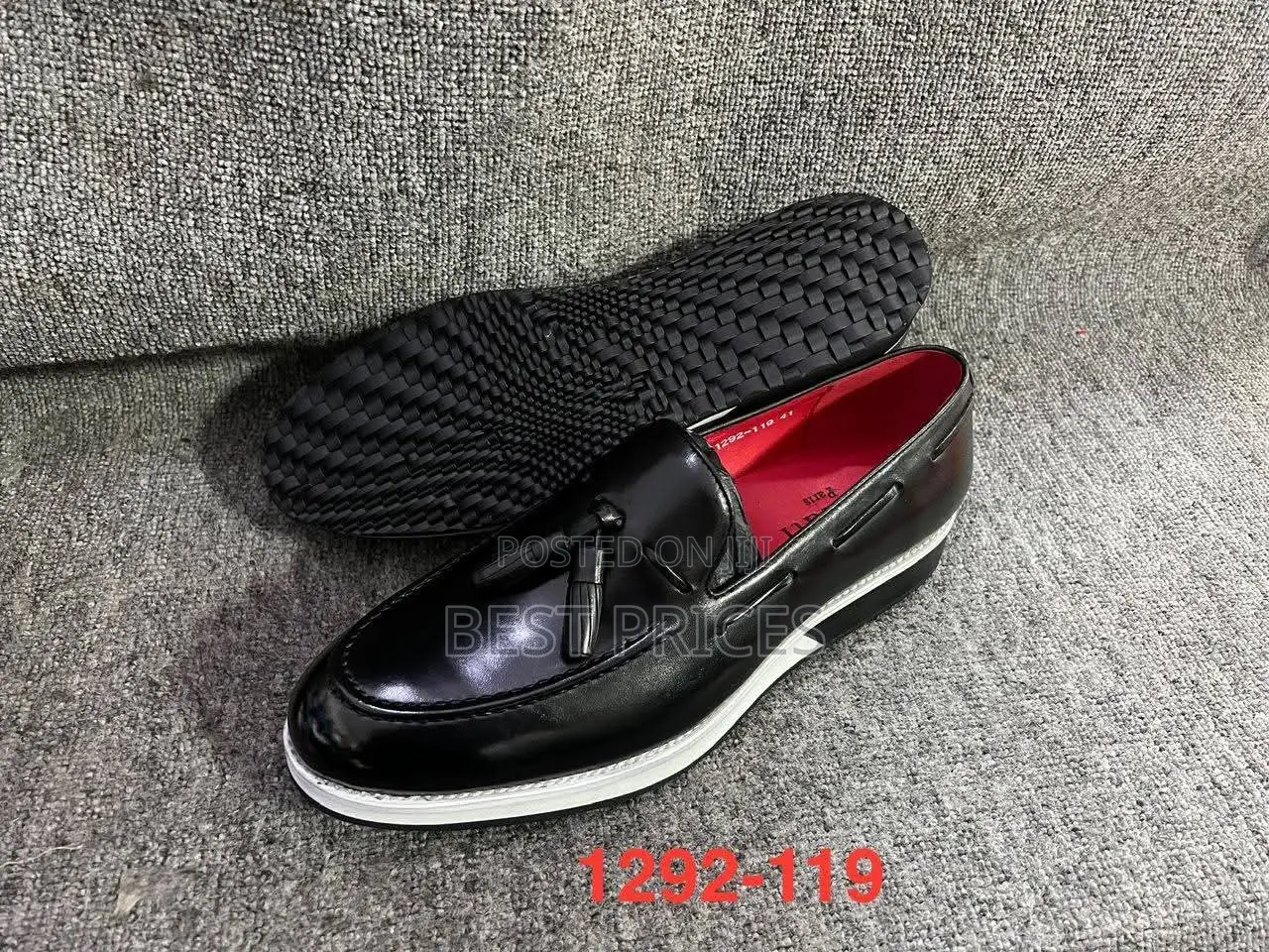 Men's Black Tassel Loafers with White Midsoles