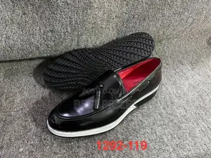 Men's Black Tassel Loafers with White Midsoles