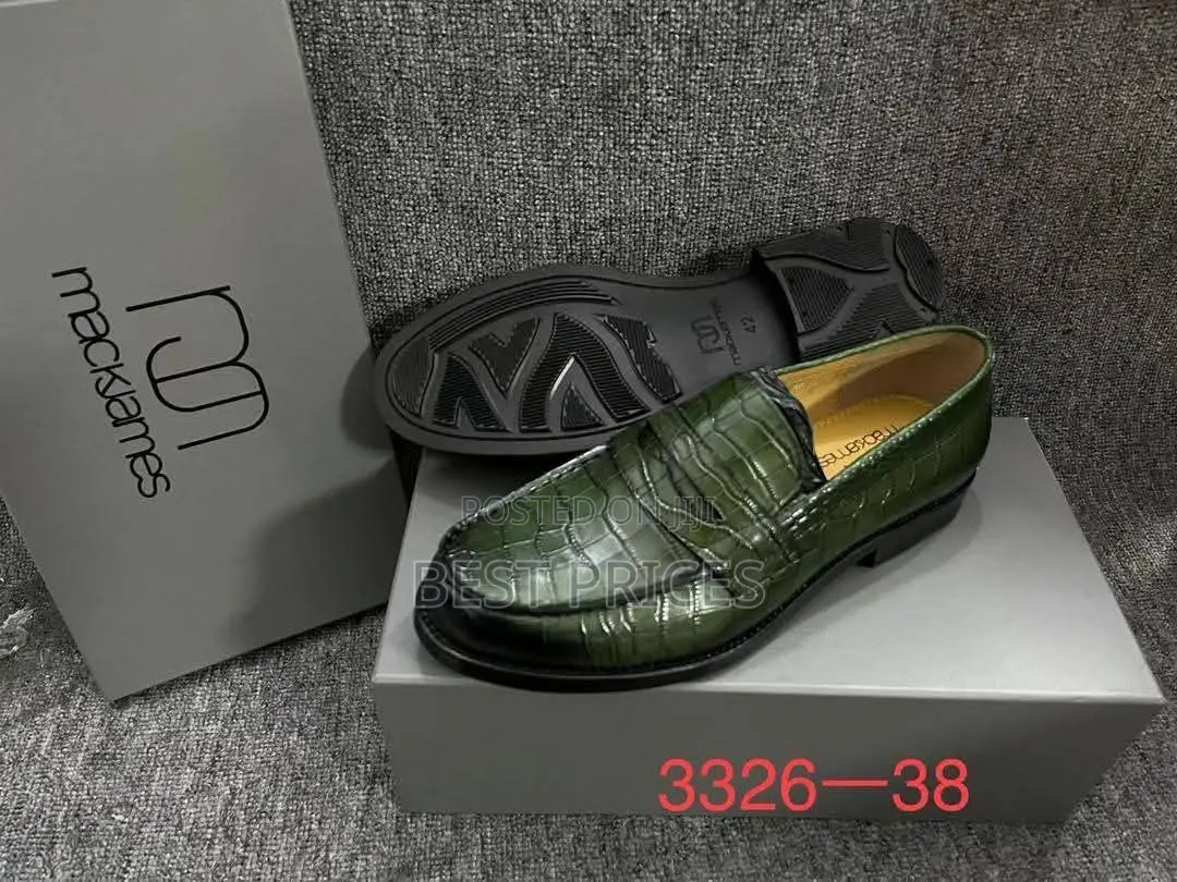 Men's Olive Green Croc-Embossed Penny Loafers