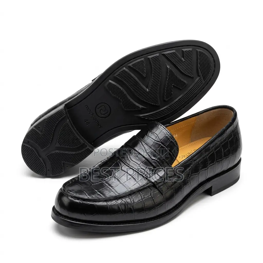 Men's Black Croc-Embossed Penny Loafers