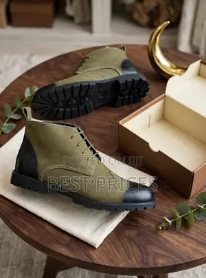 Men's Olive and Black Brogue Lace-Up Ankle Boots