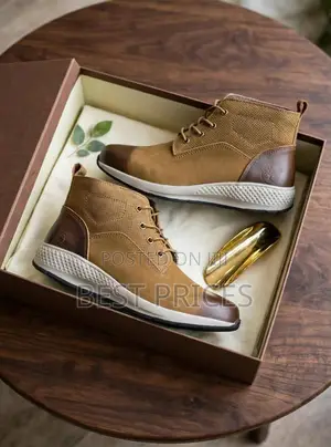 Men's Tan Textured-Panel Lace-Up Ankle Boots