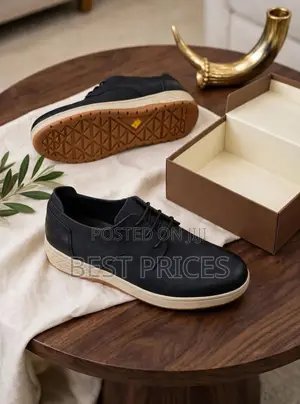 Men's Black Lace-Up Casual Shoes with Cream Soles