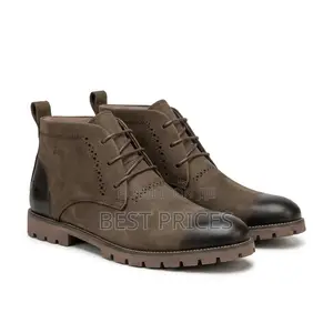 Men's Taupe Brown Contrast-Toe Lace-Up Ankle Boots