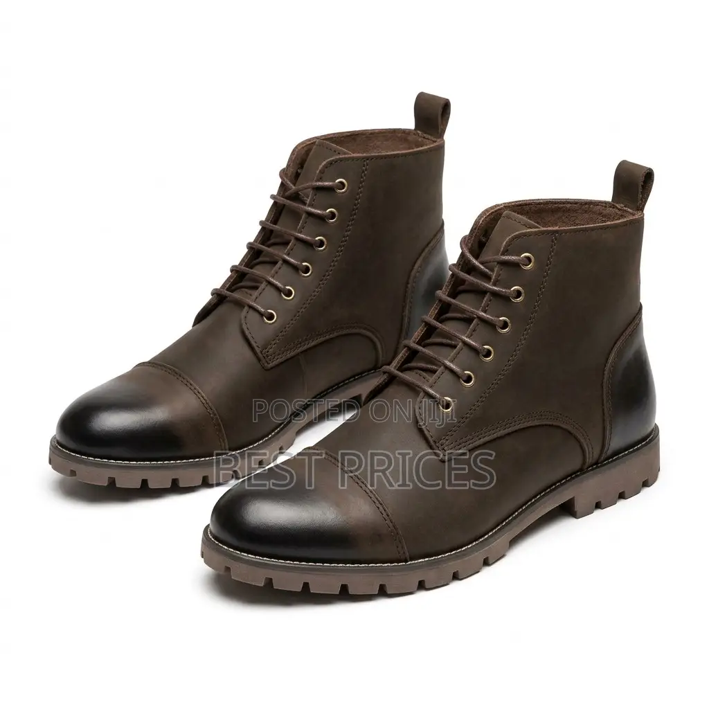Men's Dark Brown Cap-Toe Lace-Up Ankle Boots