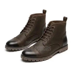 Men's Dark Brown Cap-Toe Lace-Up Ankle Boots