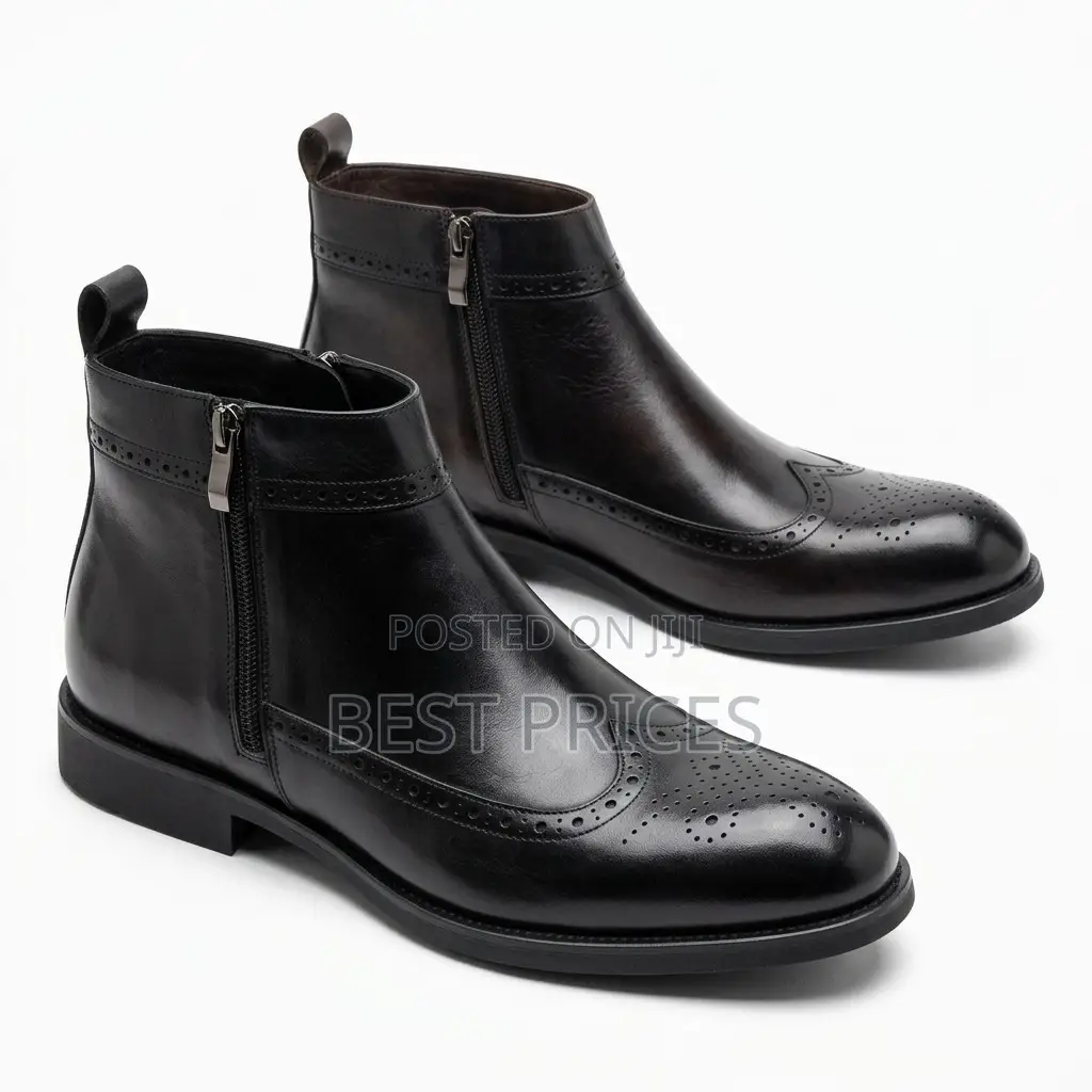 Men's Black Wingtip Brogue Zip-Up Ankle Boots