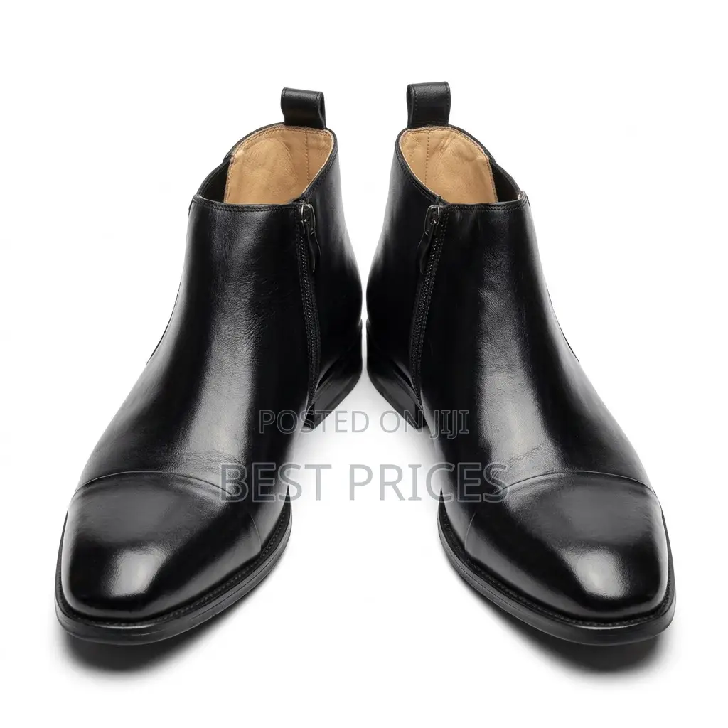 Men's Black Cap-Toe Zip-Up Ankle Boots