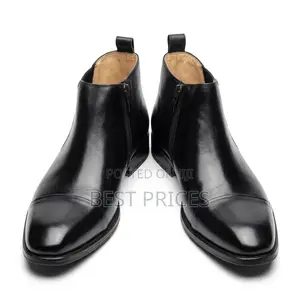 Men's Black Cap-Toe Zip-Up Ankle Boots