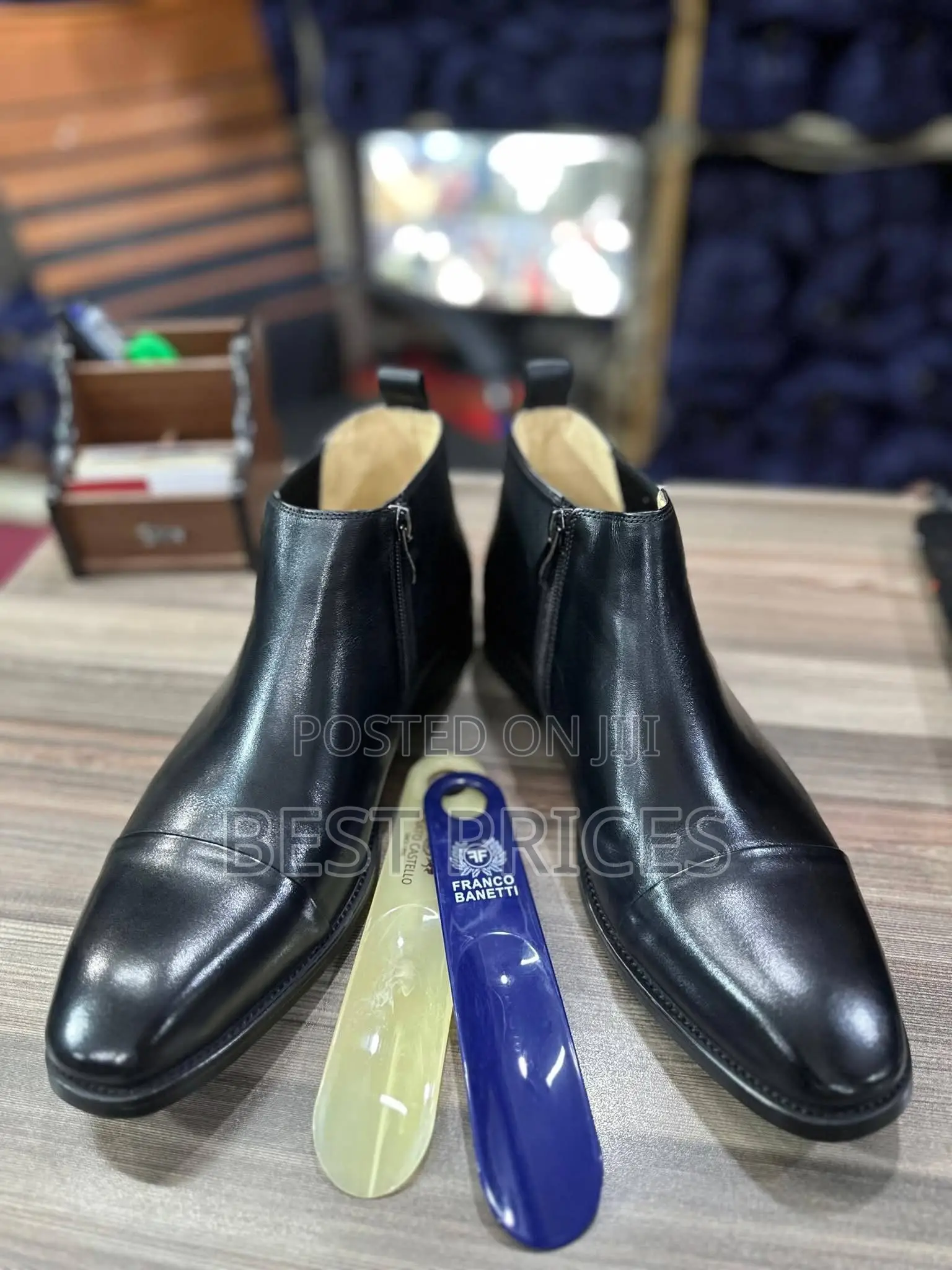 Men's Black Cap-Toe Zip-Up Ankle Boots