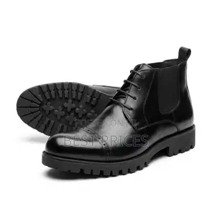 Men's Black Brogue Cap-Toe Lace-Up Lug-Sole Ankle Boots