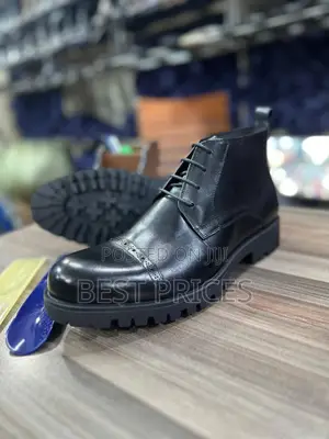 Men's Black Brogue Cap-Toe Lace-Up Lug-Sole Ankle Boots