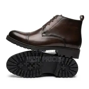Men's Dark Brown Brogue Cap-Toe Lug-Sole Ankle Boots