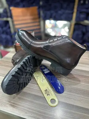 Men's Dark Brown Brogue Cap-Toe Lug-Sole Ankle Boots