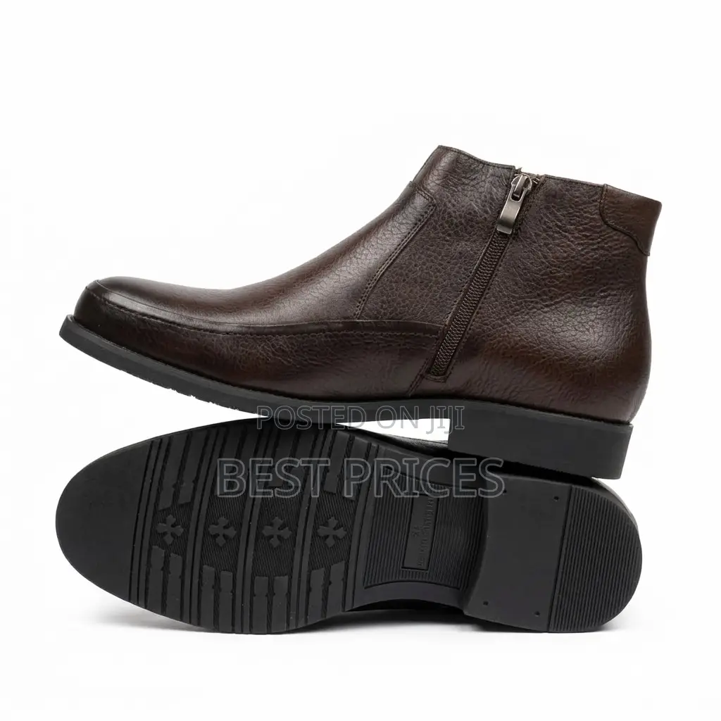 Men's Dark Brown Plain-Toe Side-Zip Ankle Boots
