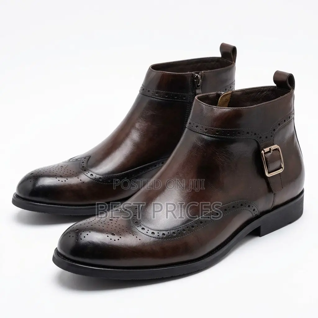 Men's Dark Brown Wingtip Brogue Buckle Ankle Boots