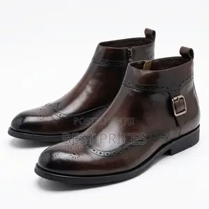 Men's Dark Brown Wingtip Brogue Buckle Ankle Boots