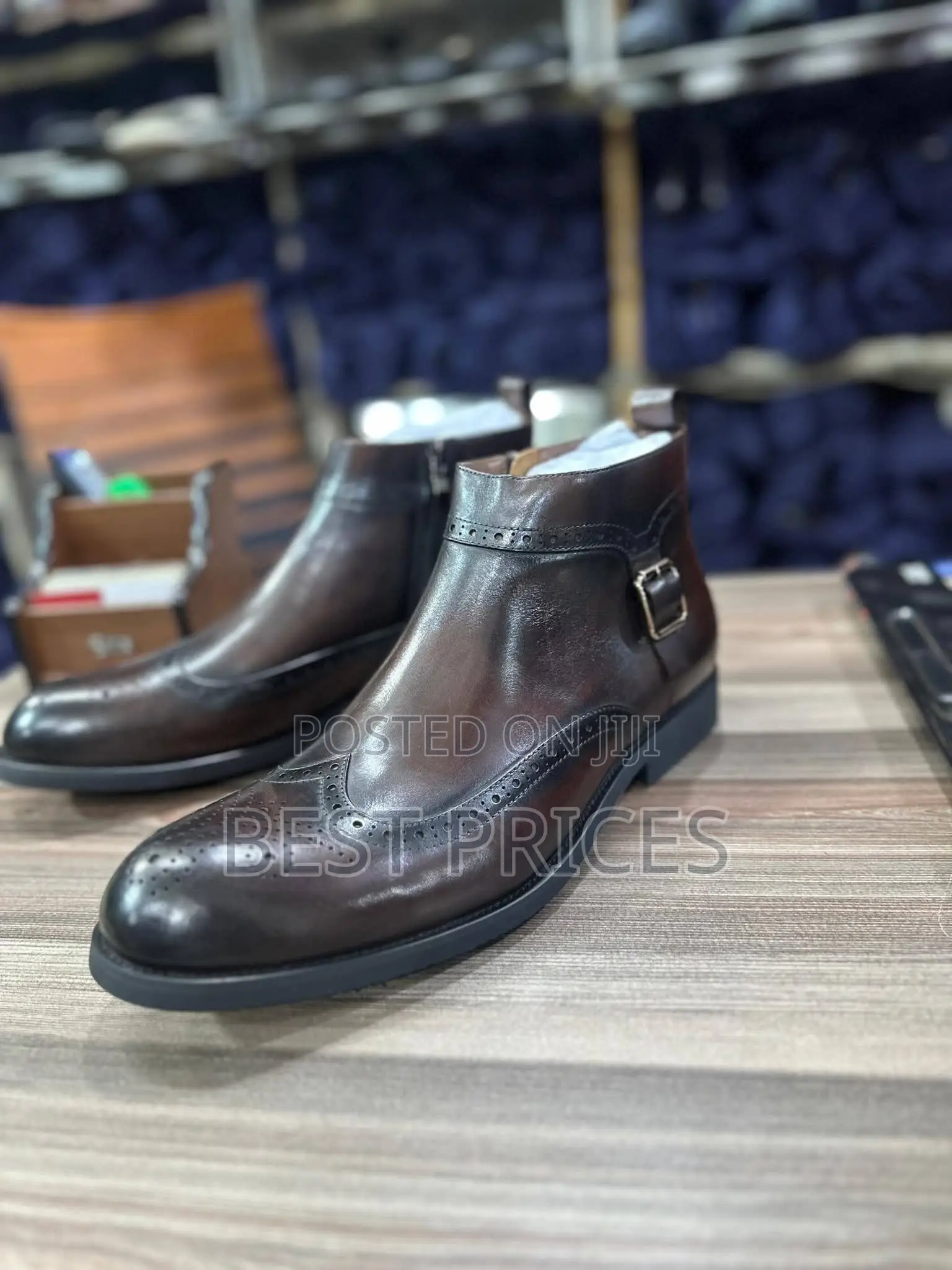 Men's Dark Brown Wingtip Brogue Buckle Ankle Boots