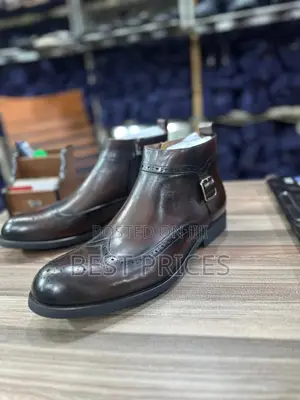 Men's Dark Brown Wingtip Brogue Buckle Ankle Boots