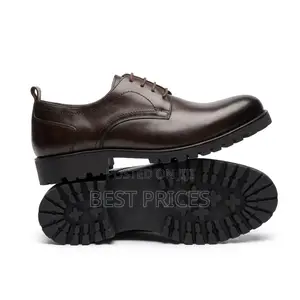 Men's Dark Brown Plain-Toe Lug-Sole Lace-Up Shoes