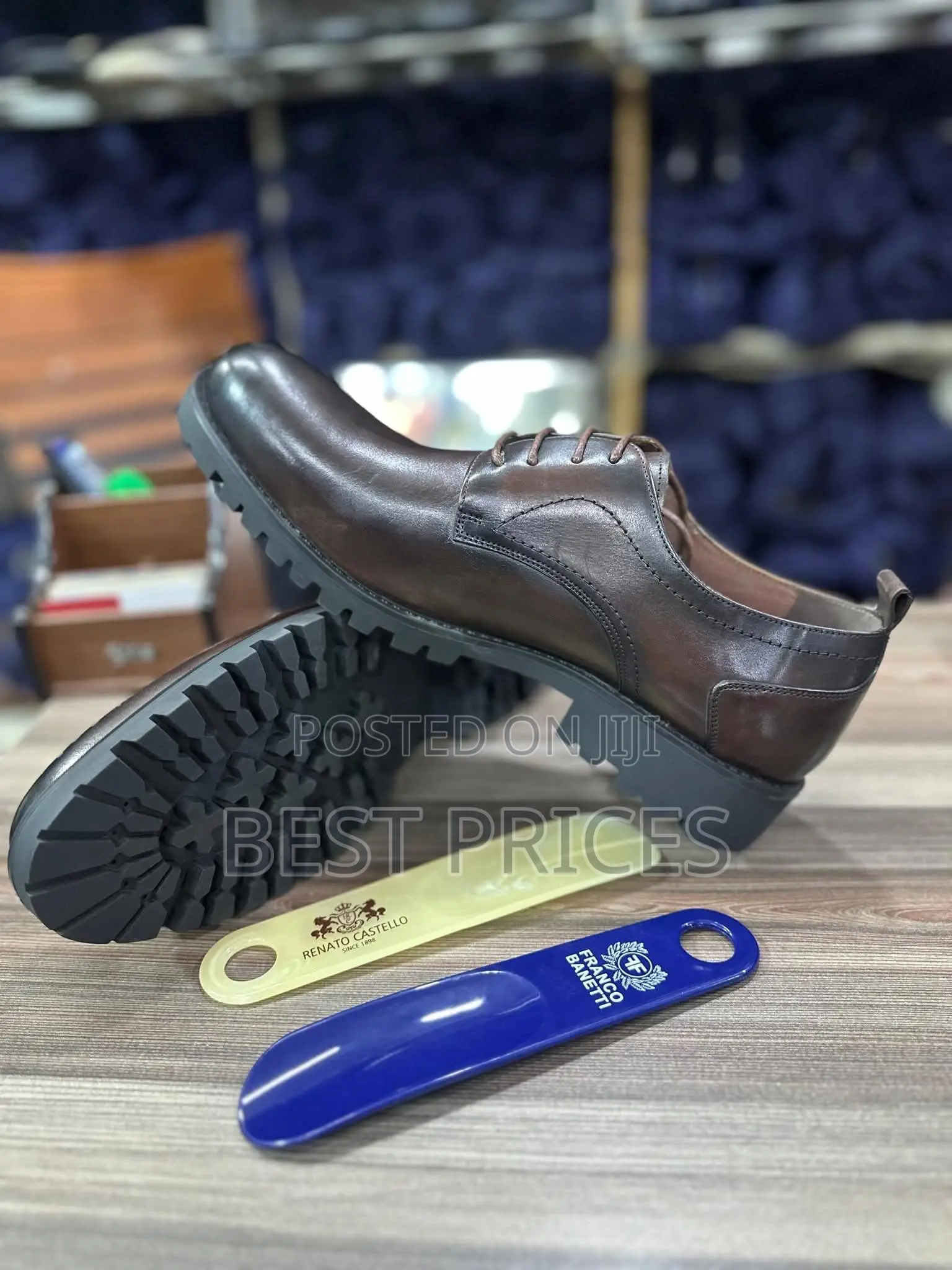 Men's Dark Brown Plain-Toe Lug-Sole Lace-Up Shoes