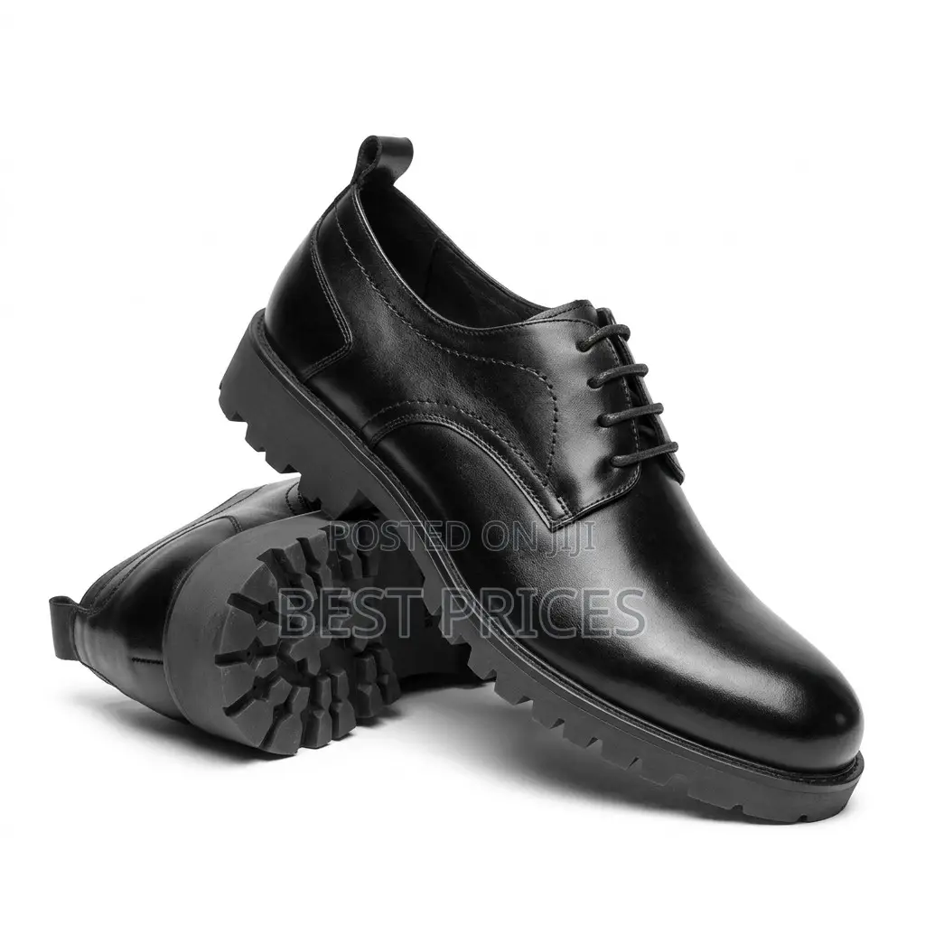 Men's Black Plain-Toe Lug-Sole Lace-Up Shoes