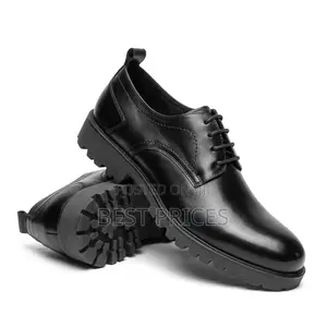Men's Black Plain-Toe Lug-Sole Lace-Up Shoes
