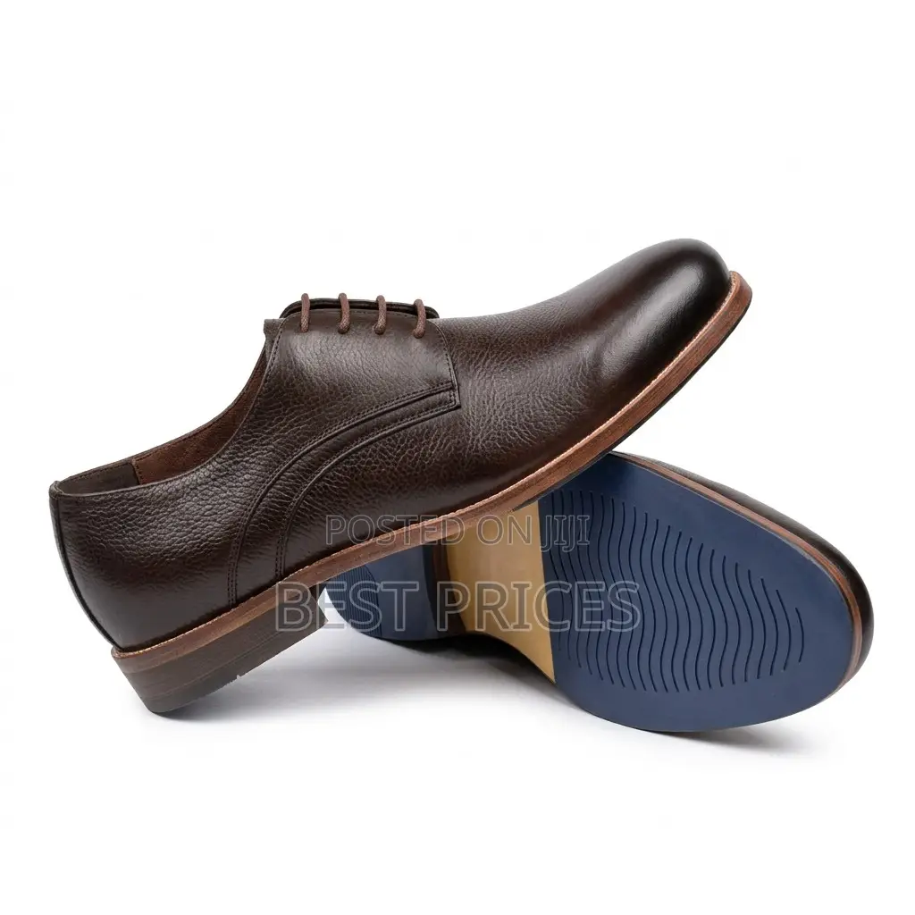 Men's Dark Brown Textured Lace-Up Shoes with Blue Soles