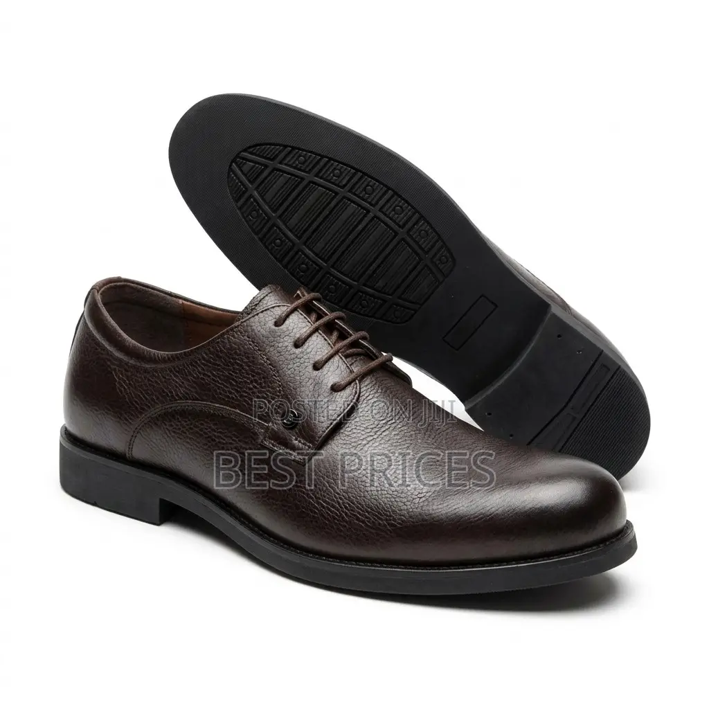 Men's Dark Brown Grained Plain-Toe Derby Shoes