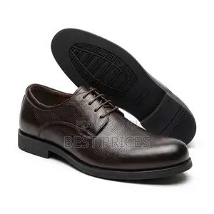 Men's Dark Brown Grained Plain-Toe Derby Shoes