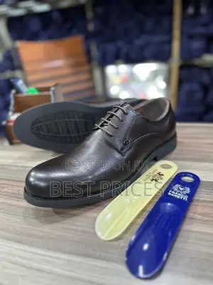 Men's Dark Brown Grained Plain-Toe Derby Shoes