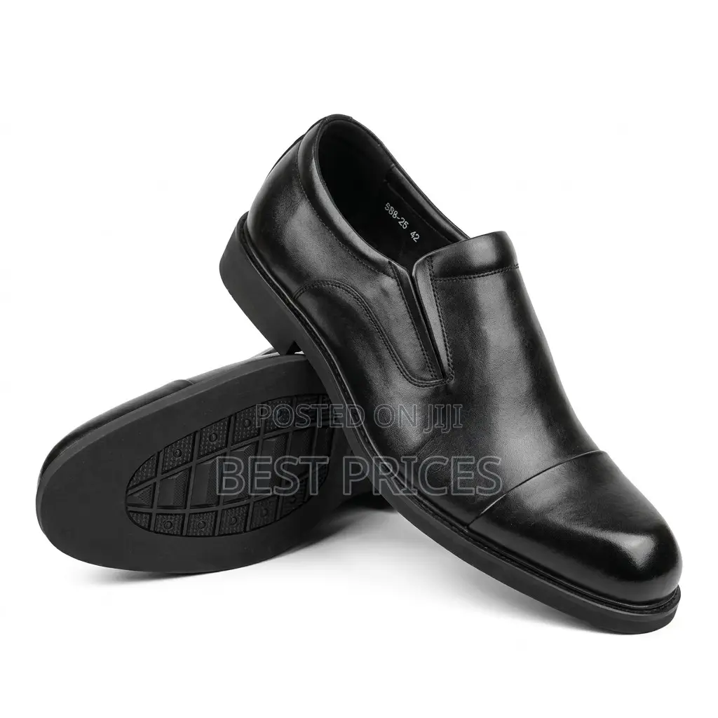 Men's Black Cap-Toe Formal Slip-On Shoes