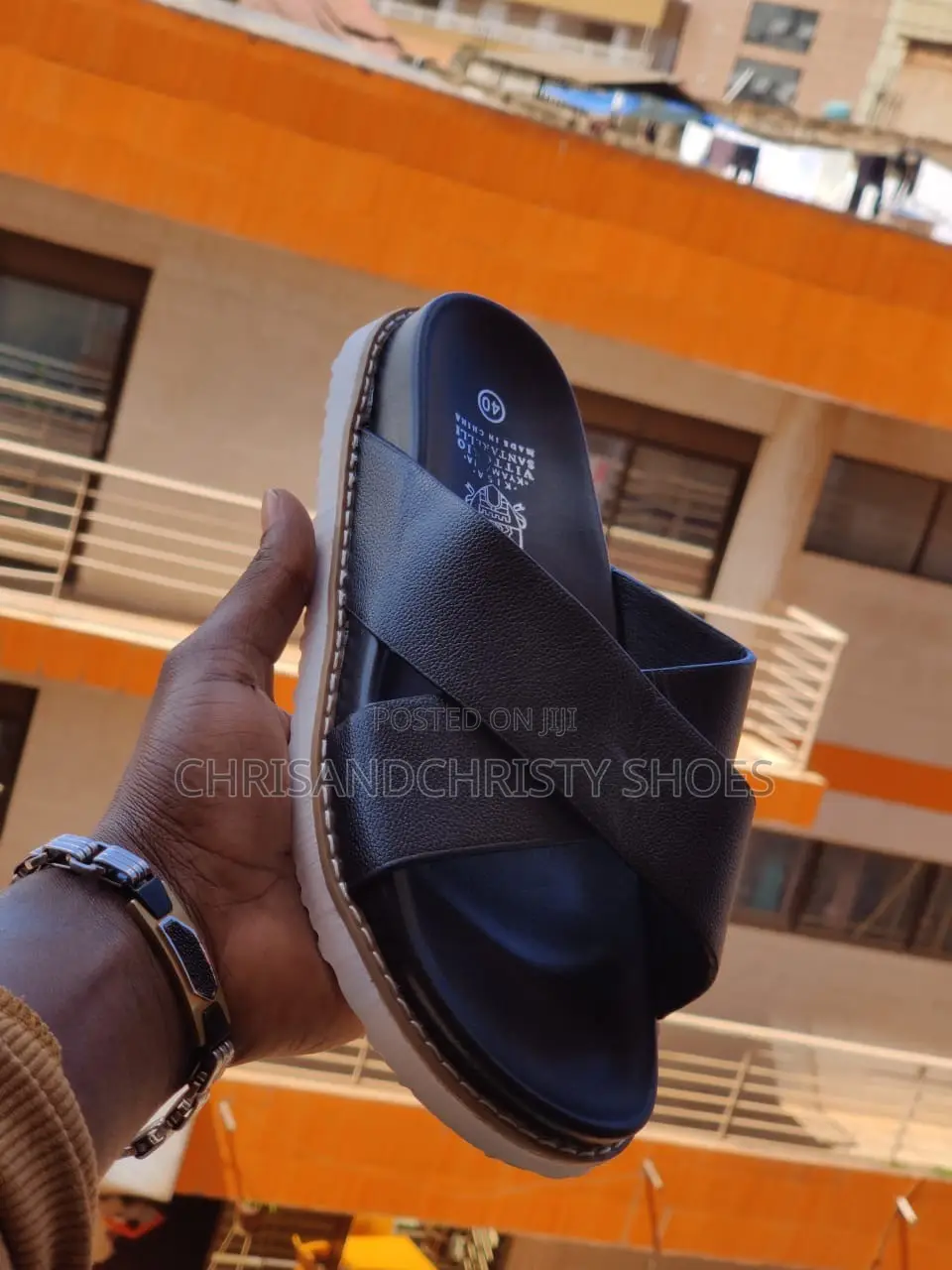Mens Cross Strap Leather Sandals
