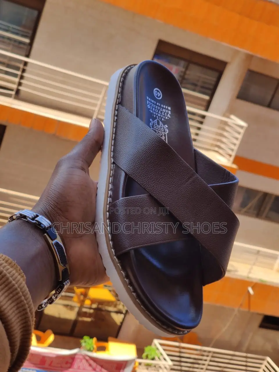 Mens Cross Strap Leather Sandals