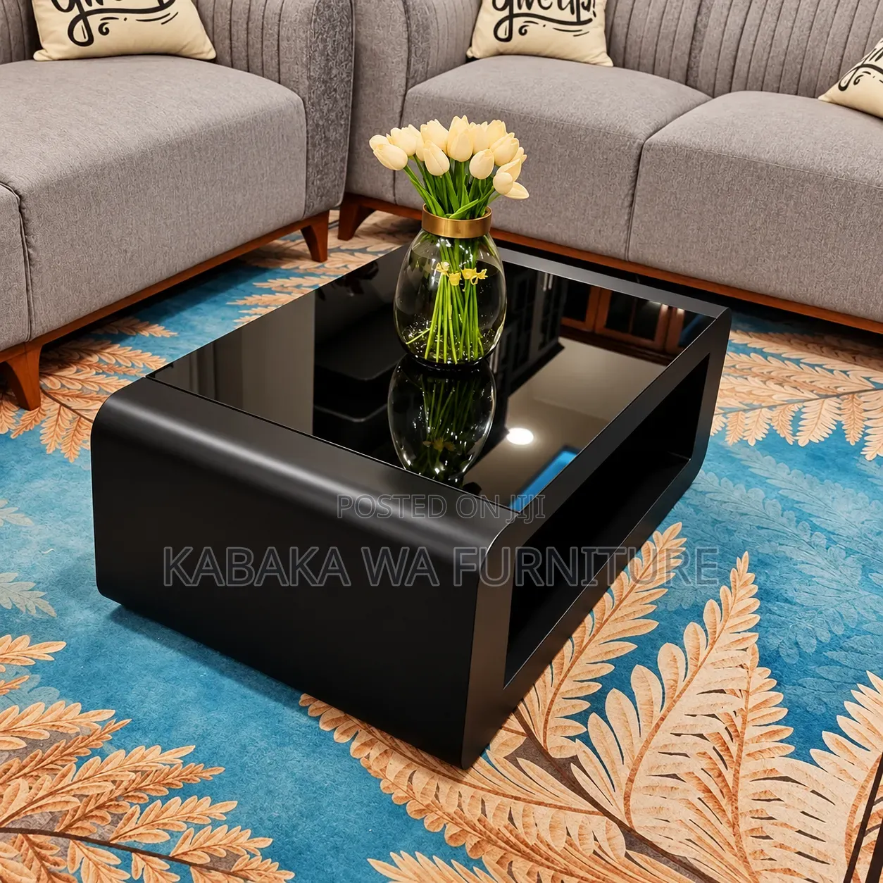 Modern |Coffee Table, White |Stone Center |Table Length Black |