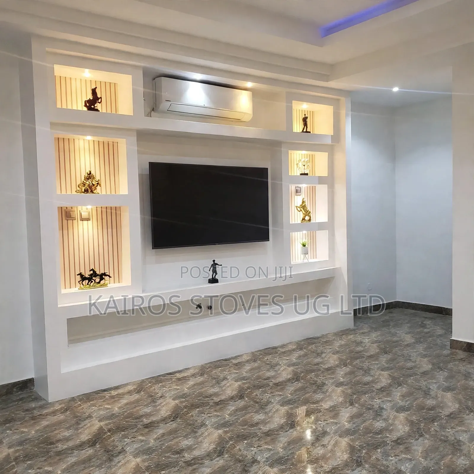 Modern Gypsum TV Wall Unit With Display Shelves and LED Lights